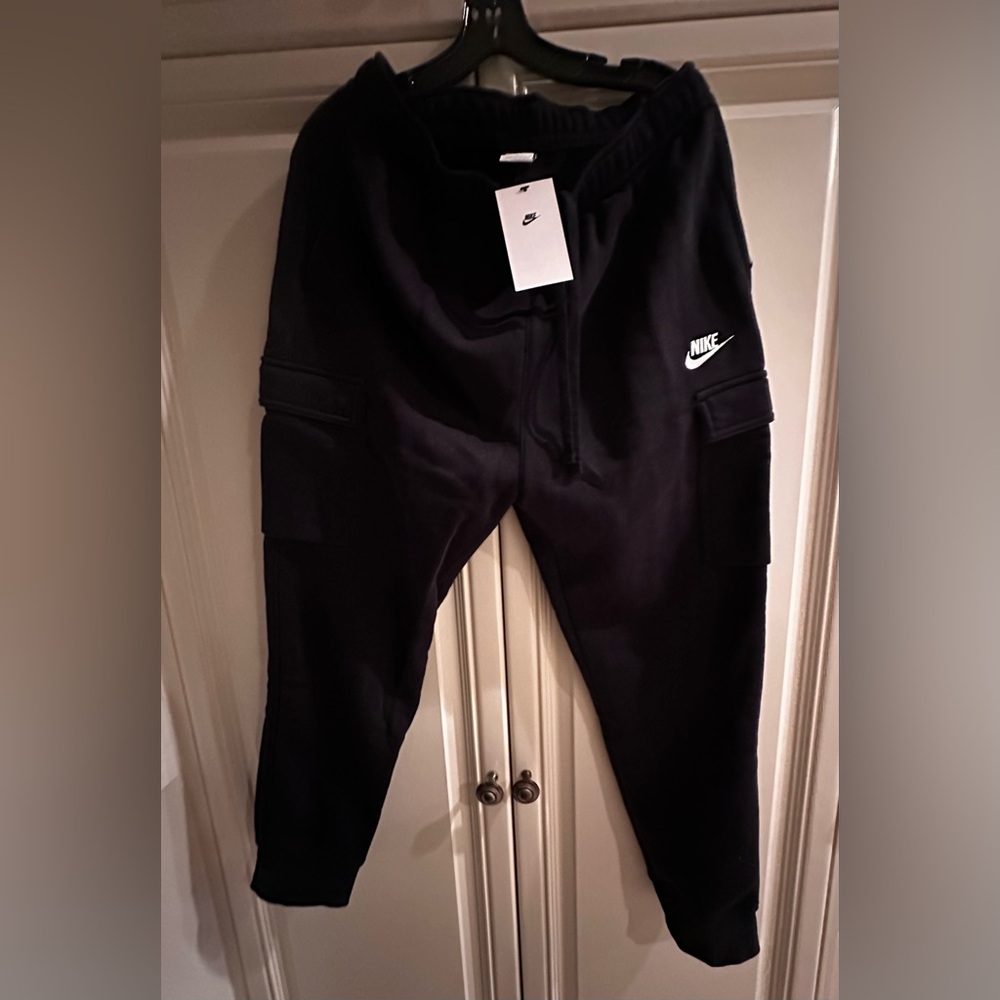 Nike Kids Black Cargo Sweatpants with White Swoosh